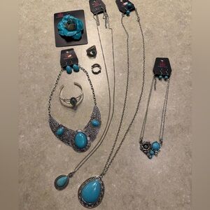 Set of 8 Turquoise Silver Jewelry Set